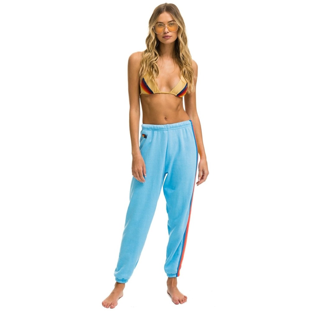 Aviator Nation‎ 5 Stripe Sweatpants Sky Neon Rainbow Jogger Lounge Beach Medium - Picture 4 of 14